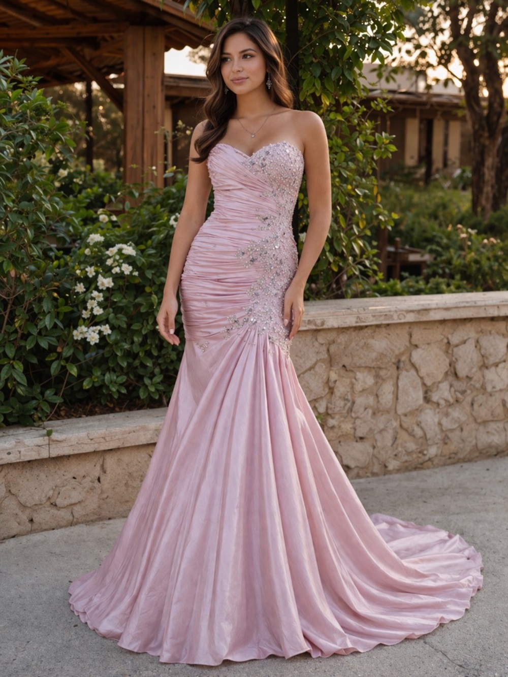 Tony Bowls LeGala Pink Austrian Crystal Strapless Mermaid Style Gown size: 6
